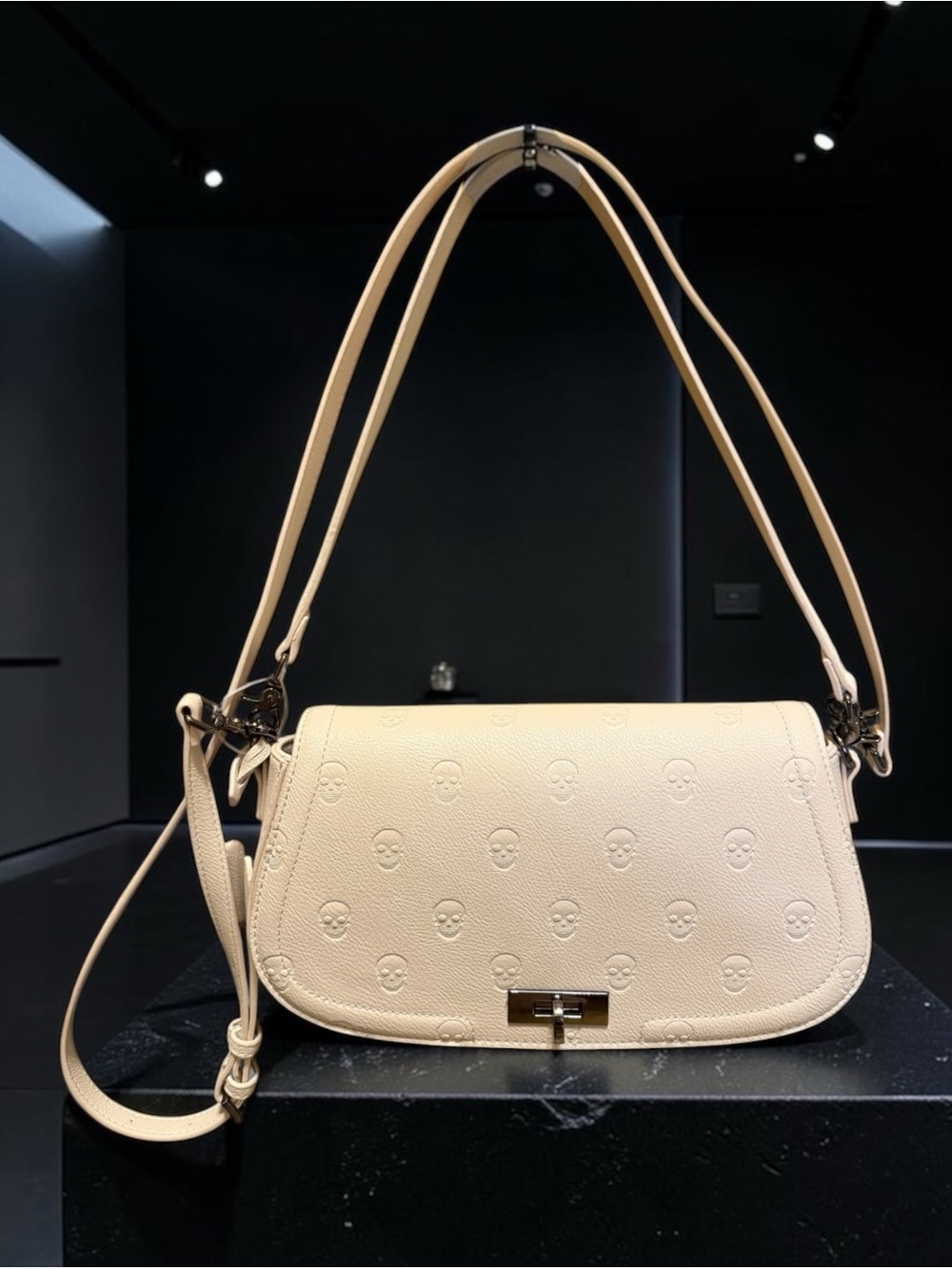 Betsey Johnson White/Cream Embossed Skull Crossbody Bag - Women's Shoulder Bag